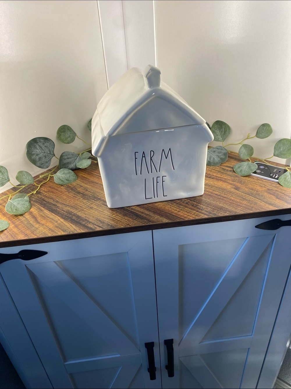 Rae Dunn Farm Life Ceramic House Canister - White